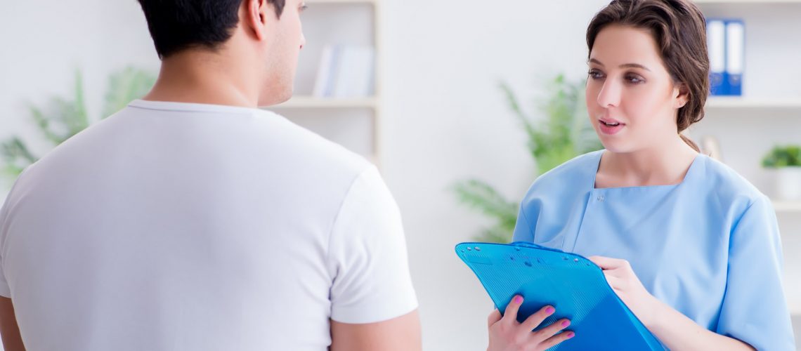 Patient visiting doctor for annual regular check-up in hospital clinic